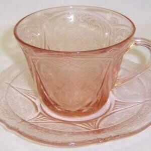Hazel Atlas Depression Glass Pink ROYAL LACE Tea or Coffee Cup and Saucer